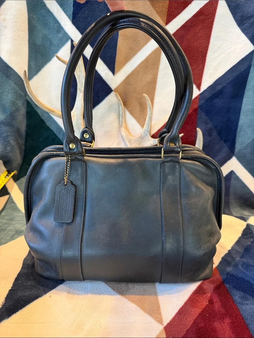 SOLD Vintage Coach Blue Leather Satchel with Double Handles